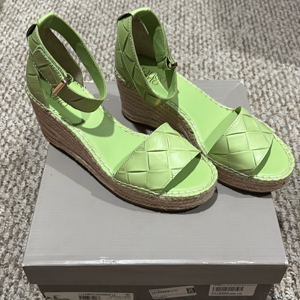 Franco Sarto Clemens Mint Green Leather Platform Sandals Shoes NWT NIB 7.5 Med